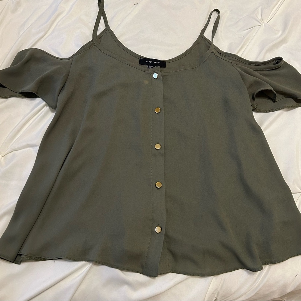 Zara Khaki Cold Shoulder Blouse